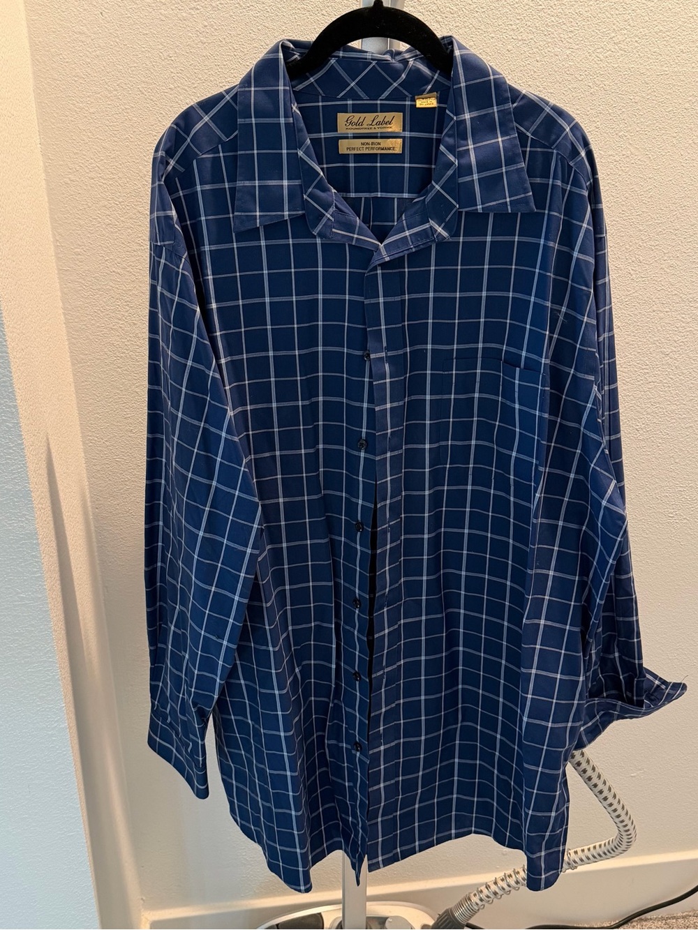 Roundtree & Yorke Navy Windowpane Dress Shirt